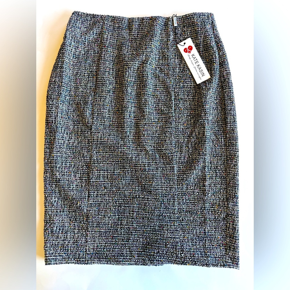 Kate Kasin Women's‎ Medium Black & White Tweed Pencil Skirt Speckled Multicolor